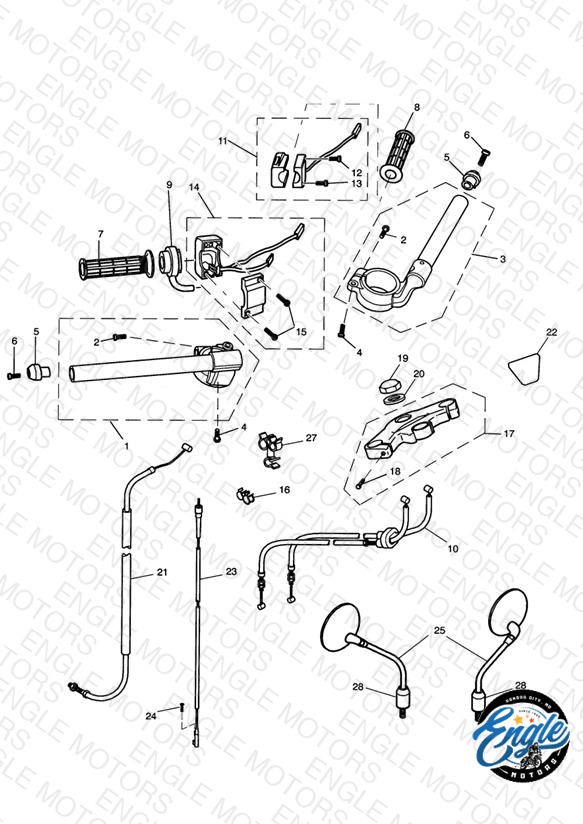Handlebars, Top Yoke, Cables & Mirrors