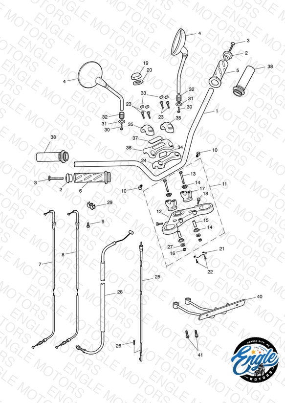 Handlebars, Top Yoke, Cables & Mirrors