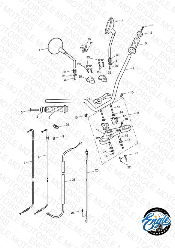 Handlebars, Top Yoke, Cables & Mirrors