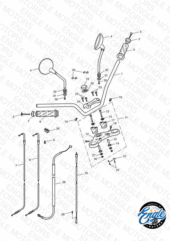 Handlebars, Top Yoke, Cables & Mirrors