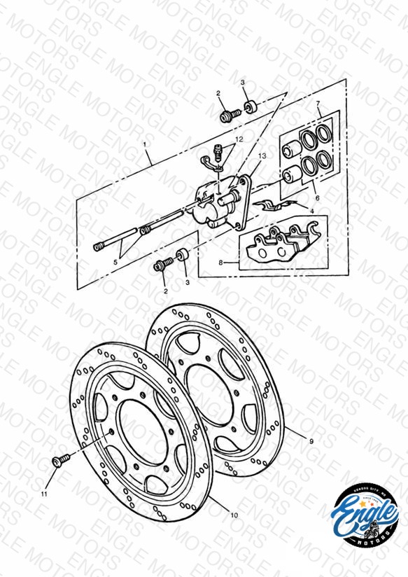 Front Brake Caliper and Disc 4 Cyl VIN»4901, 3 Cyl VIN»9082, Not first edition models