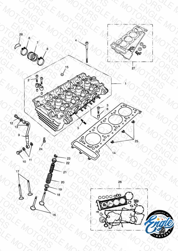 Cylinder Head and Valves 4 Cylinder Grey