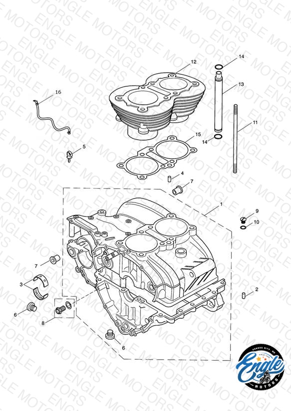 Crankcase & Fittings - Bonneville up to Eng No 221608 (Black Engines Only)