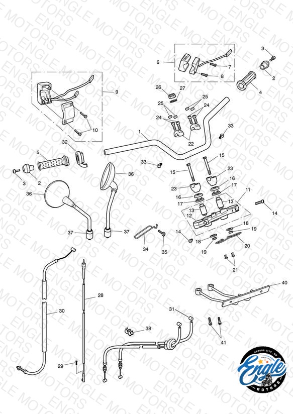 Handlebars, Top Yoke, Cables & Mirrors