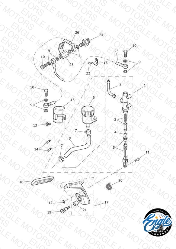 Rear Brake Master Cylinder, Reservoir & Pedal 611135 > (Incl 611105)