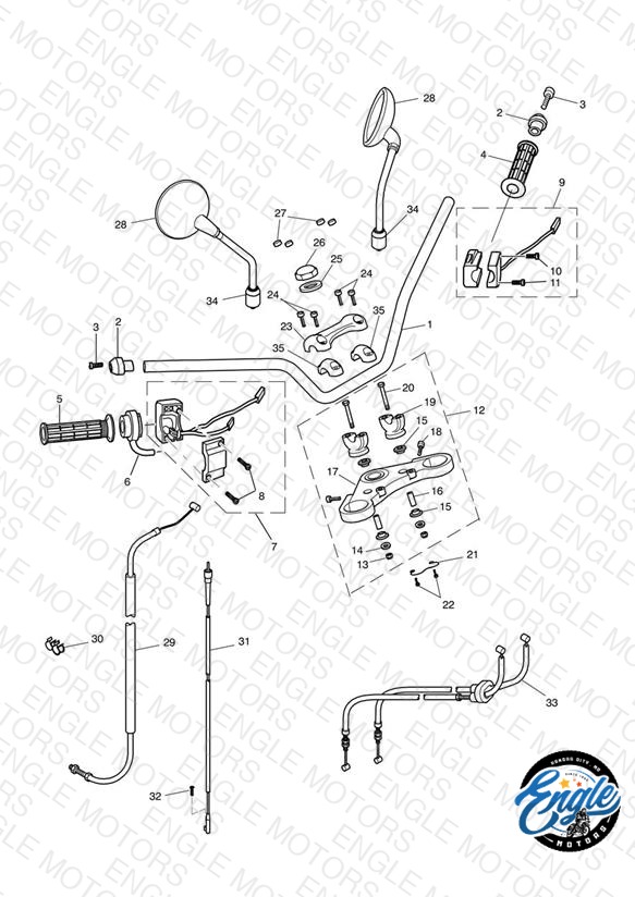 Handlebars, Top Yoke, Cables & Mirrors