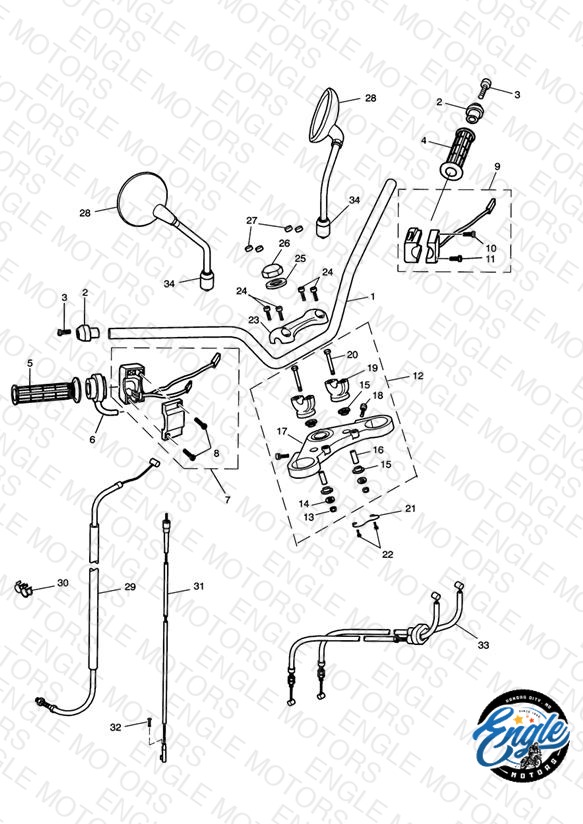 Handlebars, Top Yoke, Cables & Mirrors
